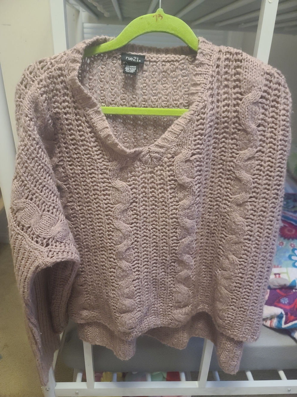 rue21 Dusty Mauve Cable Knit V-Neck Sweater